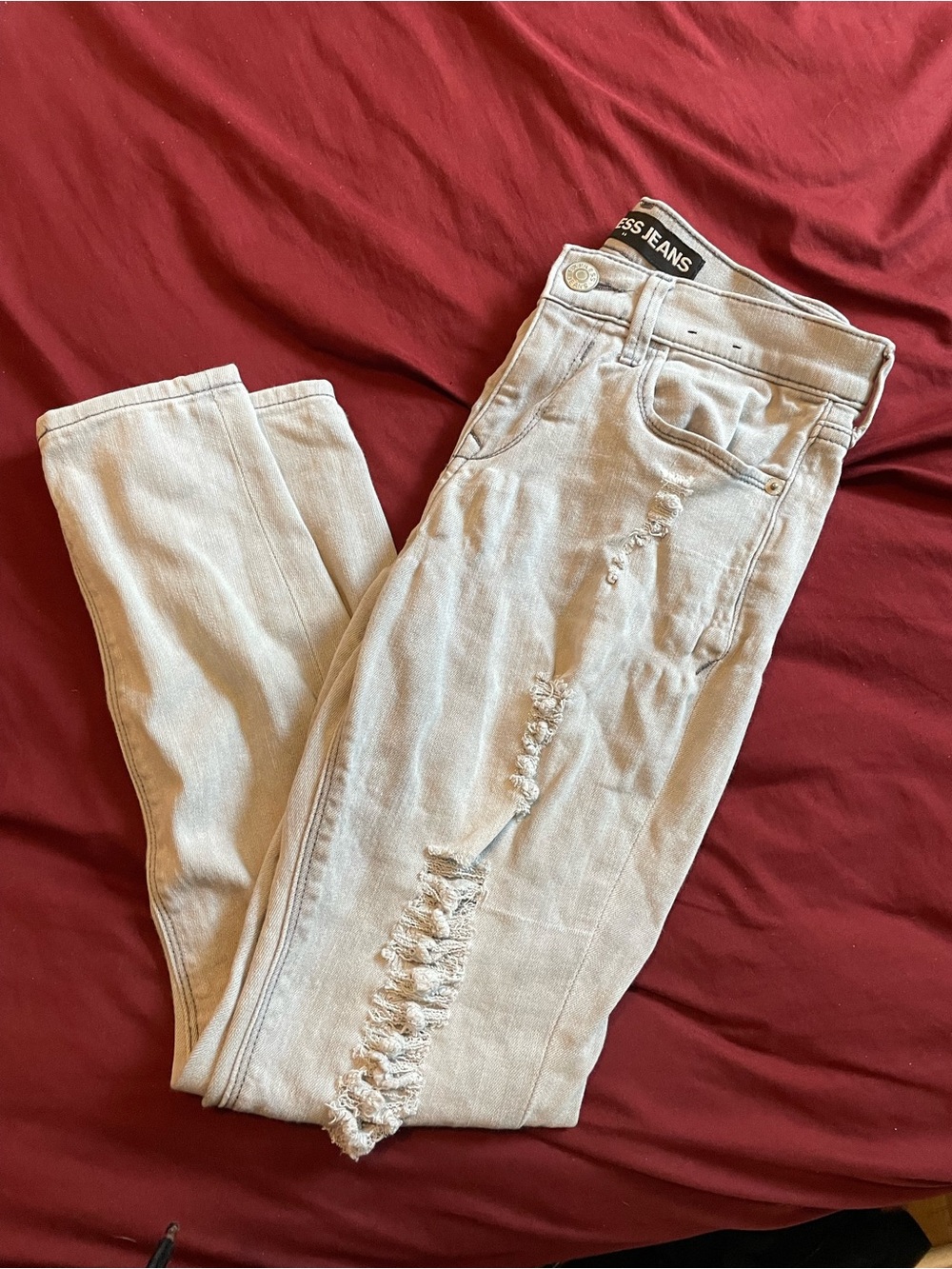 Express Light Gray Distressed Skinny Jeans
